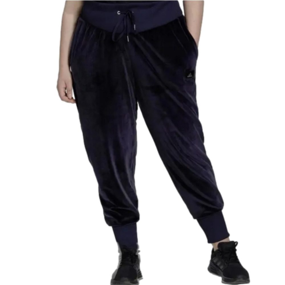 ADIDAS Women`s Velour Joggers Plus Size 2X Navy HJ7372 New!